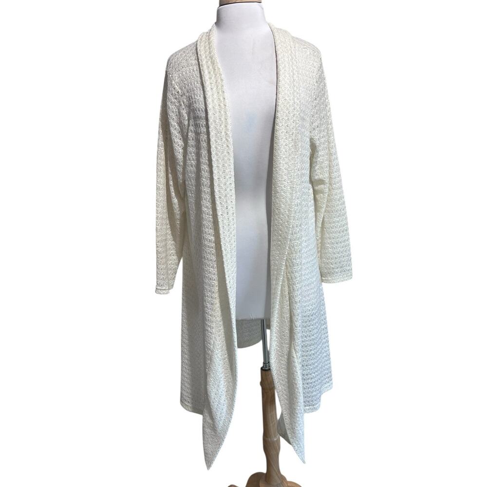 French Bazaar Open-Knit Sweater Women XL Ivory Long Open Cardigan Cottage Boho